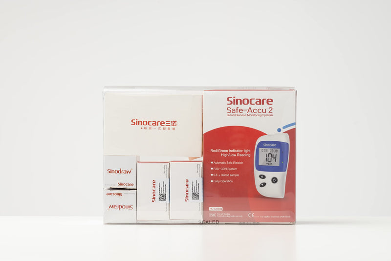 Blood Sugar Monitor, Sinocare Safe Accu2 Blood Sugar Test Kit with 100 Test Strips, 100 Lans, Light Indicator, No Coding, Easy to Use, Diabetes Testing Kit Home Use UK, mmol/L Blood Sugar Test Kit - 100 - BeesActive Australia