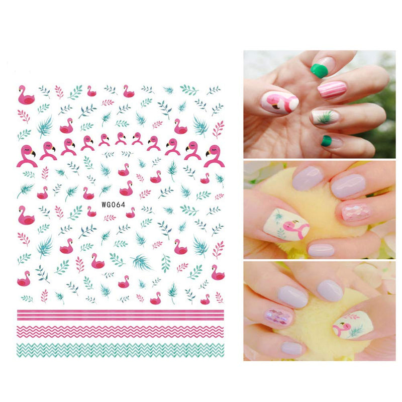 Flamingo Nail Art Stickers Decals Nail Art Supplies 3D Self-Adhesive Flamingo Leaves Nail Stickers Designs for Women Girls Manicure DIY Tip Nail Art Decorations Accessions - BeesActive Australia