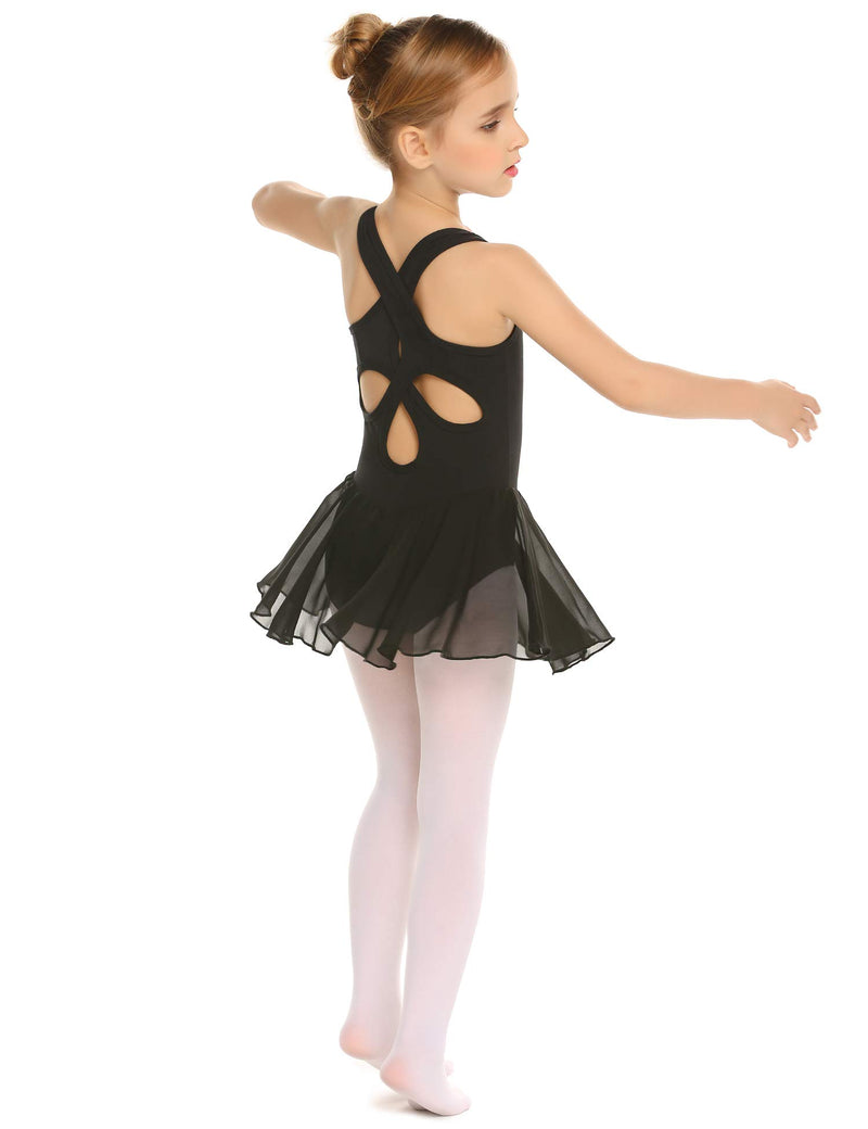 [AUSTRALIA] - Arshiner Kid Girls Hollow Back Ballet Leotard with Skirt Sleeveless Dance Dresses Black 6-7 Years 