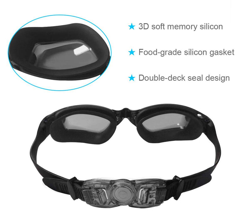 [AUSTRALIA] - AINAAN Glasses, Leaking Anti-Fog Indoor Outdoor Swimming Goggles with UV Protection Mirrored Clear Lenses, Adult/Youth, Plating Black 