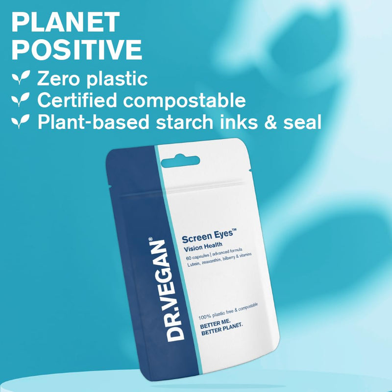 DR.VEGAN Screen Eyes | Vision Health, 60 Vegan-Friendly Capsules | Lutein (15mg), Zeaxanthin (2mg), Meso-zeaxanthing (10mg), Astaxanthin (2mg) and Bilberry (50mg) | Two-A-Day - 30 Day Supply - BeesActive Australia