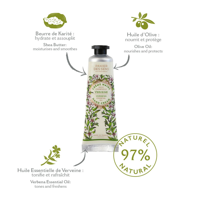 Panier des Sens Verbena Hand cream for dry cracked hands with Olive oil & shea butter, hand lotion - Made in France 97% natural - 1Floz/30ml 1 Fl Oz (Pack of 1) - BeesActive Australia