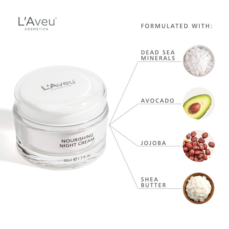 L'Aveu Nourishing Night Cream - Anti-Aging Nighttime Moisturizer for Face - Natural Moisturizing Facial Care Blend with Dead Sea Minerals, Shea Butter, Jojoba & Avocado - Gentle Skin Renewal - 1.7 oz 1.69 Fl Oz (Pack of 1) - BeesActive Australia