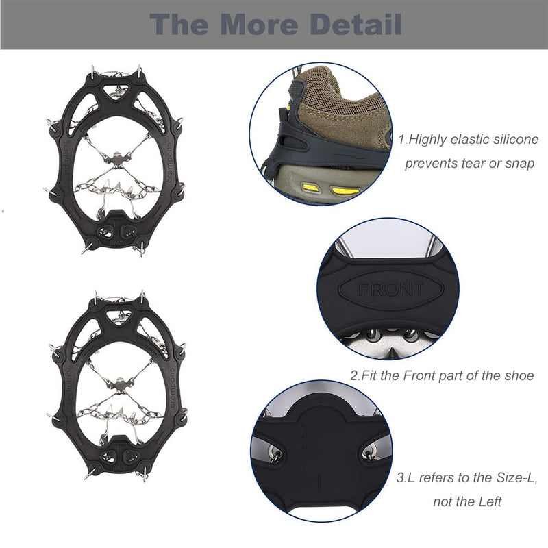 Crampons Ice Cleats for Snow Boots and Shoes Traction Grips Women Men Anti Slip 19 Stainless Steel Spikes Safe Protect for Hiking Fishing Walking Climbing Mountaineering Jogging Large - BeesActive Australia