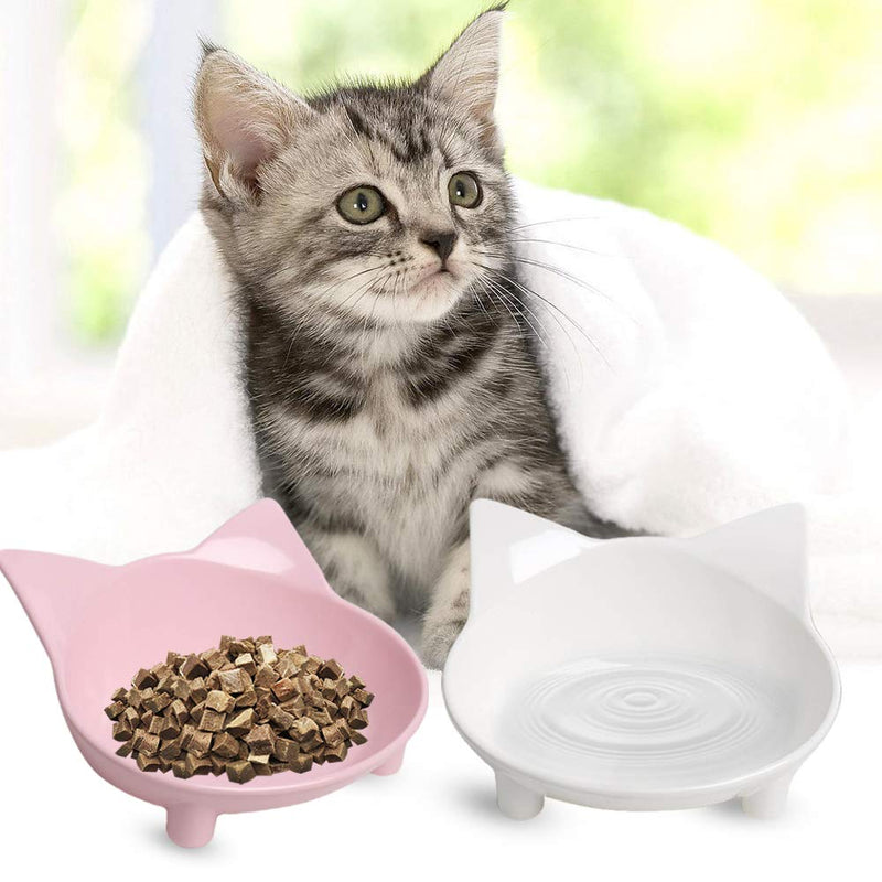 Cat Bowl Non Slip Cat Food Bowls,Pet Bowl Shallow Cat Water Bowl to Stress Relief of Whisker Fatigue,Dog Bowl Cat Dish Cat Feeding Wide Bowls for Puppy Cats Small Animals (Safe Food-Grade Material) Pink+White - BeesActive Australia