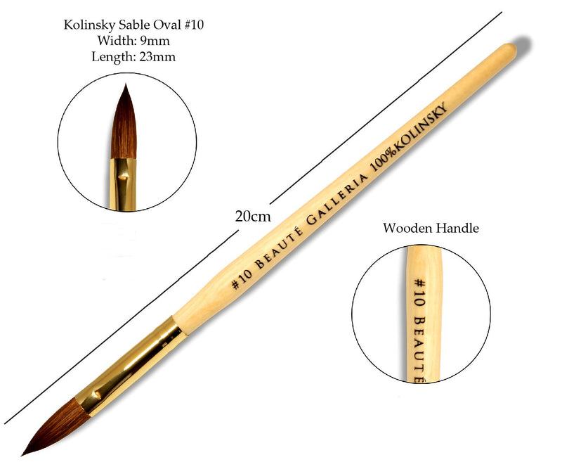 Beaute Galleria 3 Pieces Kolinsky Sable Oval Acrylic Nail Art Brush Set, Manicure Detail Painting Nail Art Pen (Size 4, 8, 10) - BeesActive Australia