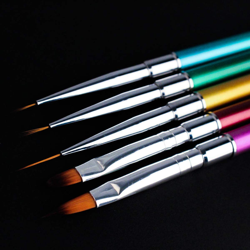 SILPECWEE 5Pcs Double-Ended Acrylic Nail Brush Set Rainbow Nail Dotting Drawing Pen Nail Art Liner Brush Manicure DIY&Salon Tools NO1 - BeesActive Australia