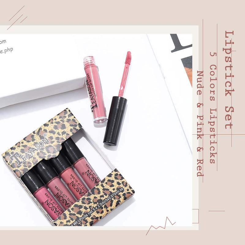 Edanta Mini Matte Lipstick Set 5 PCS High Pigment Liquid Lipsticks Waterproof Lipgloss Set Long Lasting Lip Gloss Cosmesis Lips Makeup for Women and Girls (E- Pink) E- Pink - BeesActive Australia