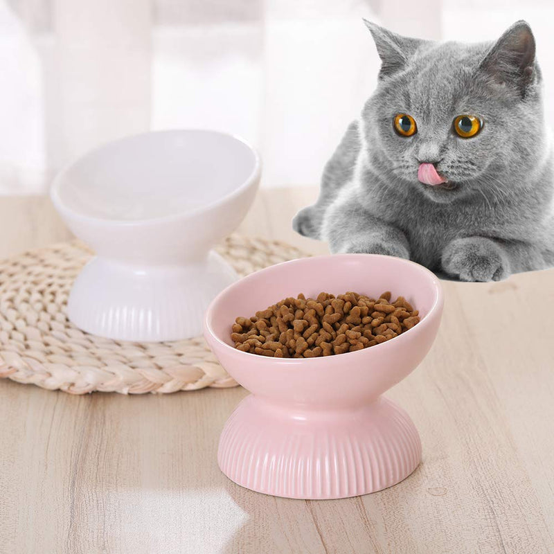 Small Cat Bowl,Raised Cat Food Bowls Anti Vomiting,Tilted Elevated Cat Bowl,Ceramic Pet Food Bowl for Flat-Faced Cats,Small Dogs,Protect Pet's Spine,Dishwasher Safe Small Pink - BeesActive Australia