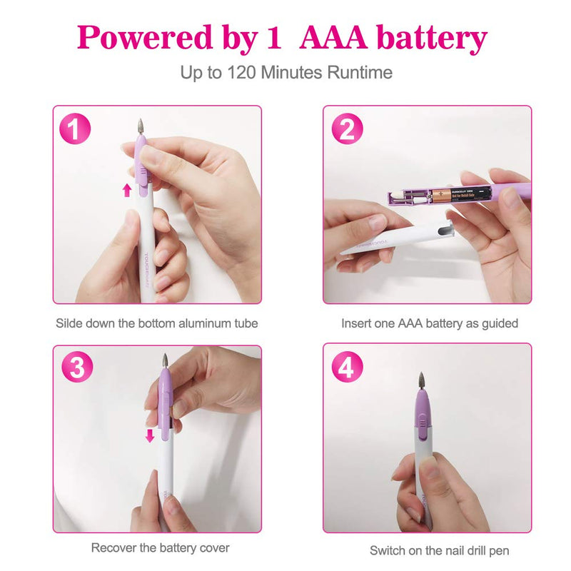 TOUCHBeauty Micro Nail File Buffer Drill Polisher Pen with 3 Attachments Purple 0676 - BeesActive Australia