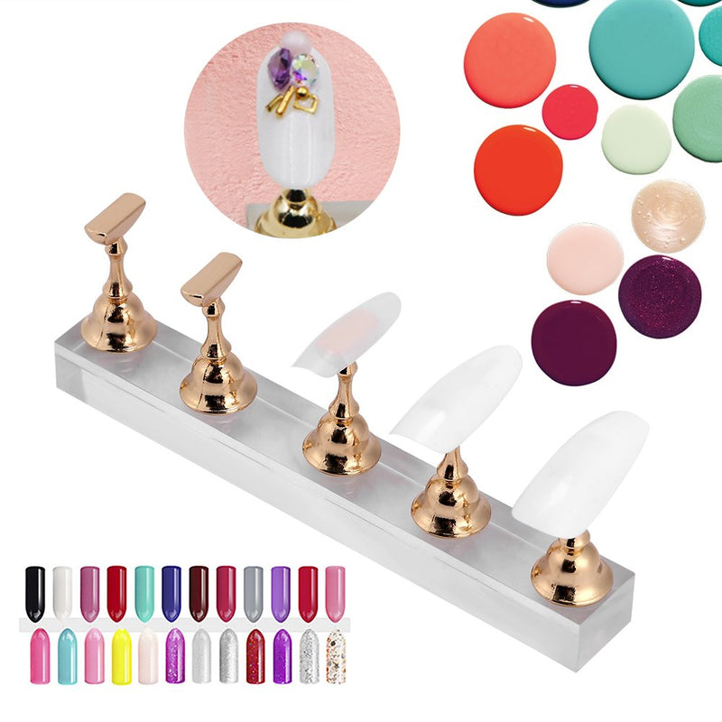 Nail Tips Stand Holder, Practice Stand Base Display Tools Set for Art Salon DIY and Traning Manicure, Magnetic Stuck Crystal Nail Art Holder Finger Practice Display Stand - BeesActive Australia