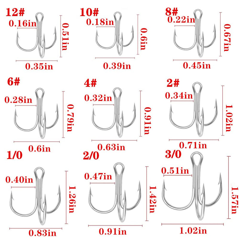 Cajoauis Fishing Treble Hooks High Carbon Steel Treble Hooks Super Sharp Solid Triple Barbed Silver 3/0-30pcs - BeesActive Australia