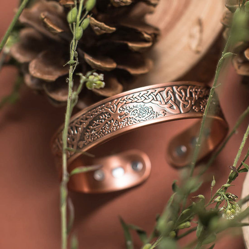 Vicmag Lymphatic Drainage Copper Bracelet for Men with 9 pcs Ultra Strength Magnet brazaletes 99.99% Solid Pure Copper Gift Cuff Bangles (Adjustable Size with Gift Box, Tree) 1PC 1pc 9 Magnets Tree - BeesActive Australia