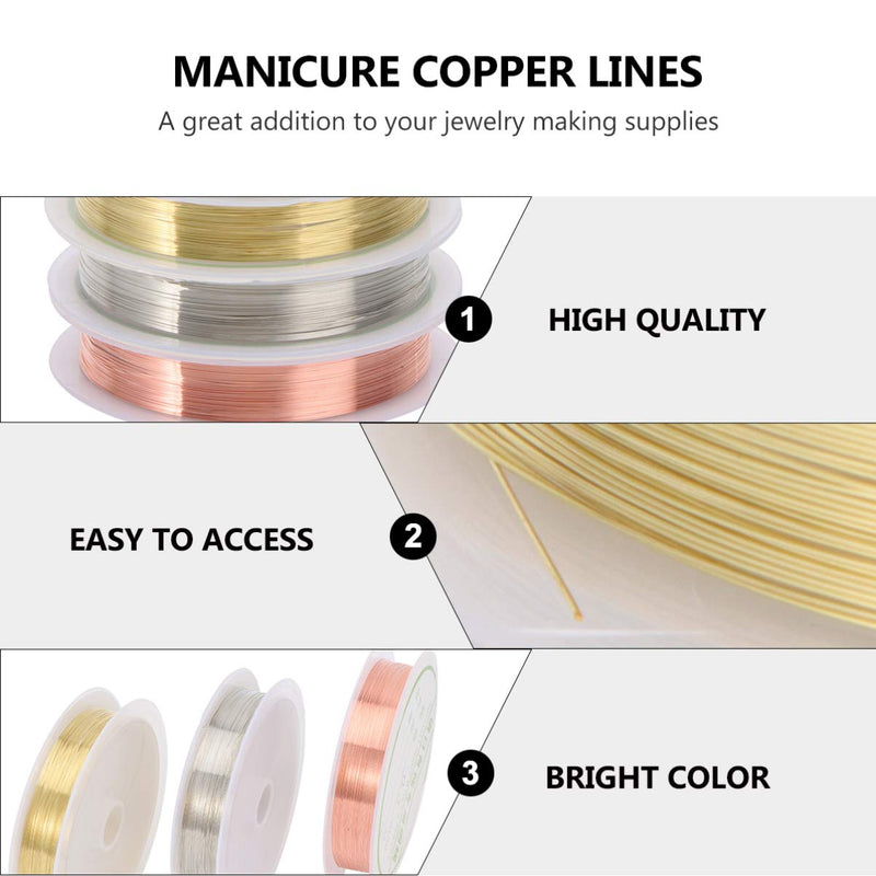 Minkissy Nail Art Metal Wire Flexible Metal Wire Nail Art Manicure Ornaments for DIY Nail and Jewelry Making 3 Rolls (Golden, Silver, Rose Gold) - BeesActive Australia