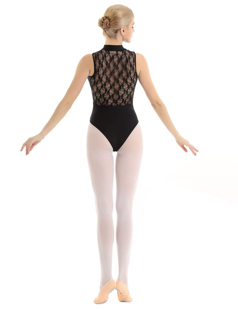 [AUSTRALIA] - YiZYiF Womens Turtleneck Gymnastics Ballet Dance Bodysuit Lace Splice Leotard Tops Skate Unitards Black Medium 