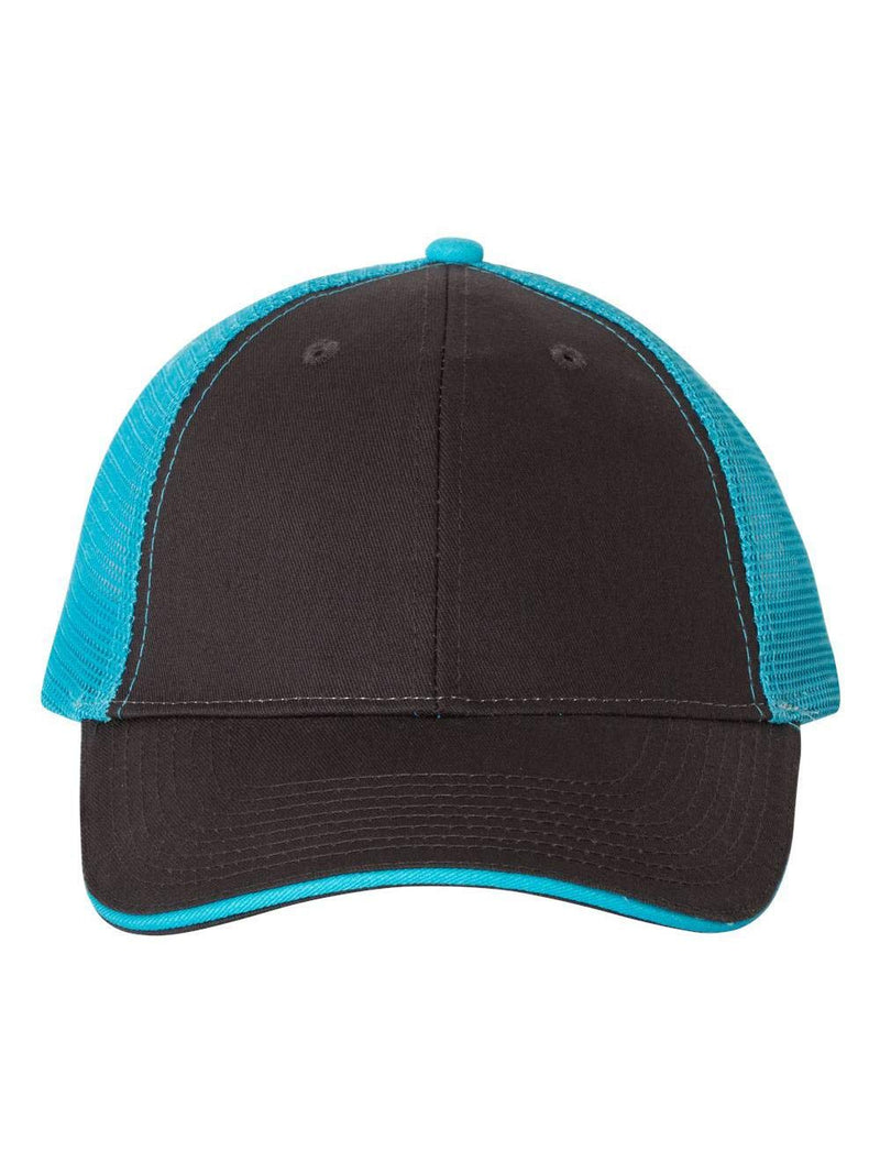 Valucap Sandwich Trucker Cap One Size Charcoal/ Neon Blue - BeesActive Australia