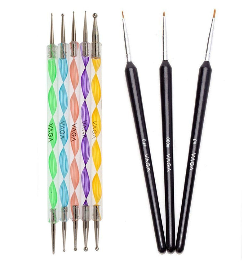 VAGA Nail Art Supplies Acrylic Nail Kit With 5 Nail Dotting Tools, Nail Art Brushes 3pc Nail Brush Set, Nail Gems And Rhinestones, A Professional Manicure Tool Acrilycs Nails Kit With Nail Jewels Set - BeesActive Australia