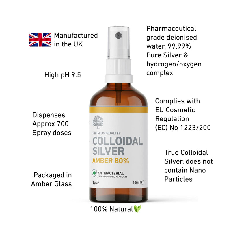 Nature's Greatest Secret Premium Quality Antibacterial Amber 80% Colloidal Silver Spray 100ml - BeesActive Australia