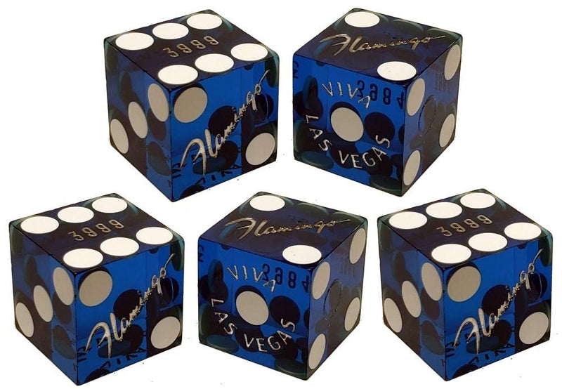 Set of 5 Las Vegas Casino 19mm Craps Dice, Clear Acrylic Dice Boat, Black Velvet Pouch (Flamingo (Blue Polished)) Flamingo (Blue Polished) - BeesActive Australia