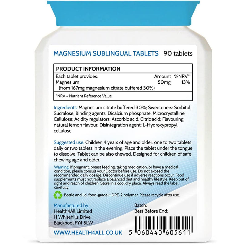 Health4All Kids Magnesium Chewable 90 Tablets (V) for Anxiety, Sleep, Ticks. Vegan Magnesium Citrate Sleep Aid for Kids. Tasty Magnesium for Kids - Tablets (not Gummies) Supplement 90 Count (Pack of 1) - BeesActive Australia