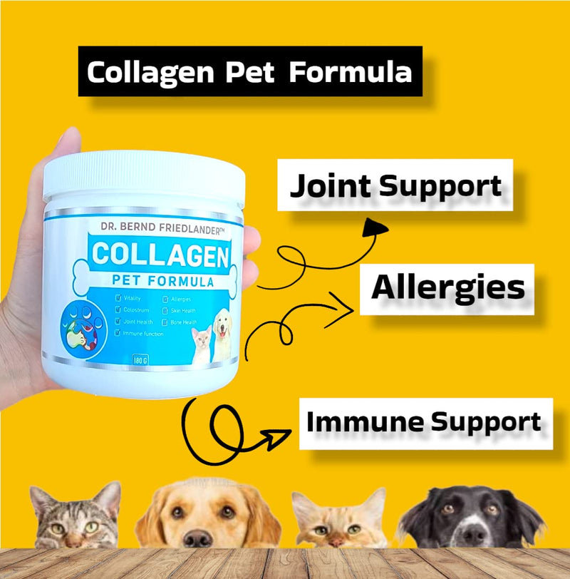 Collagen Pet Formula- for Dogs and Cats, Joint, Skin and Coat, Allergies and Immune Support- Grass fed and Pasture Raised Collagen+ Colostrum, Made in The USA- by Dr. Bernd Friedlander - BeesActive Australia