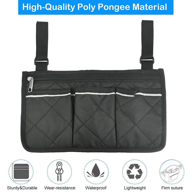QUCUMER Wheelchair Bag with Pockets Mobility Aid Wheelchair Accessories Bag Wheelchair Side Storage Bag Universal Waterproof Armrest Side Bag Armrest Side Organizer for Mobility Scooter Walking Frame - BeesActive Australia