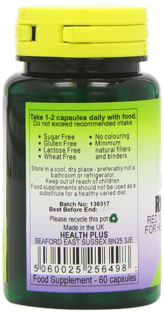 Health Plus Red Yeast Rice Complex Heart Health and Cholesterol Lowering Supplement - Pack of 60 Gelatin Free Capsules - BeesActive Australia