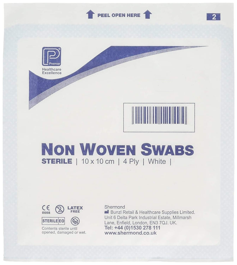 Premier 1870A 4 Ply Sterile Absorbent Non Woven Swab, 10cm x 10cm Pack of 40 (5 Swabs/Pack) - BeesActive Australia