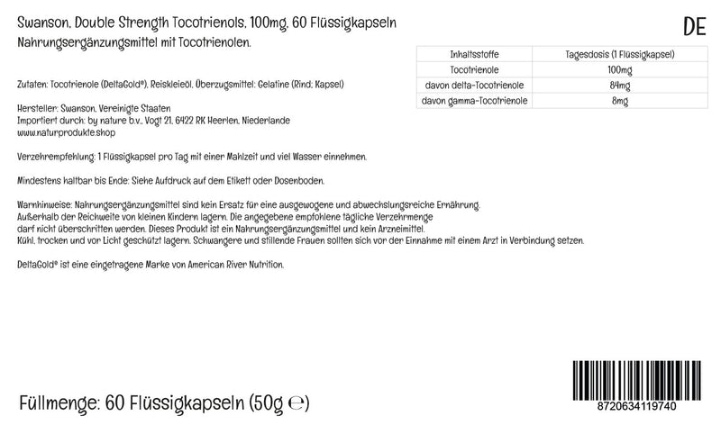 Swanson, Tocotrienols, Double Strength, Vitamin E, 60 Liquid Capsules, High Dose, Lab-Tested, Gluten Free, Non-GMO - BeesActive Australia