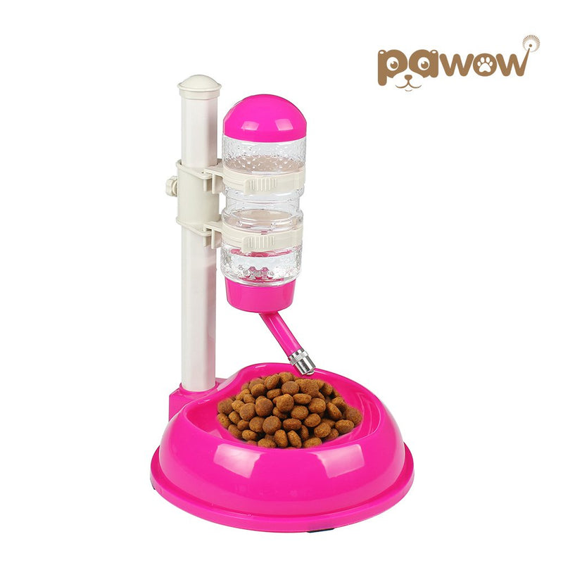 Pawow Pet Dog Cat Automatic Water Food Feeder Bowl Bottle Standing Dispenser Pink - BeesActive Australia