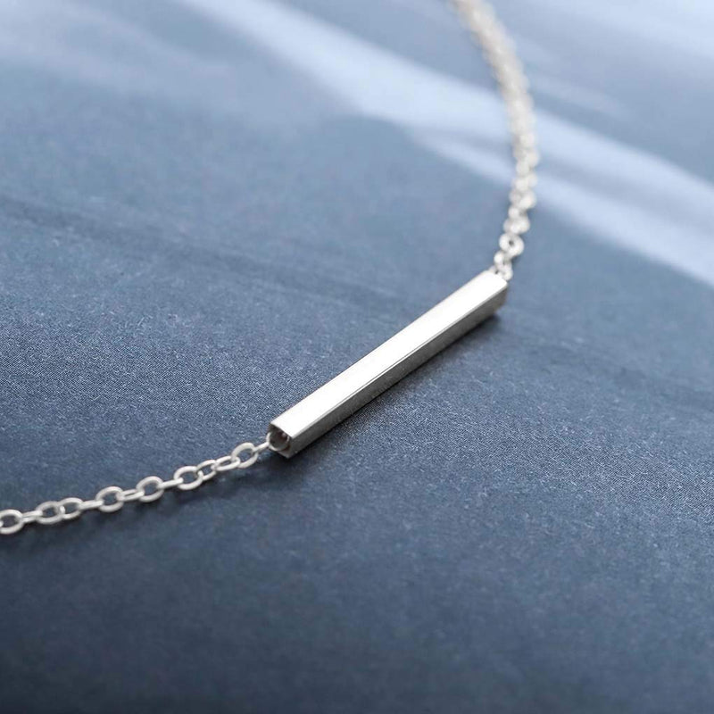 Yalice Minimalist Sideway Bar Necklace Chain Short Pendant Necklaces Jewelry for Women and Girls Silver - BeesActive Australia