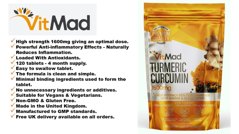 Turmeric Curcumin Ginger Black Pepper - 120 Tablets - 95% Curcuminoids - Naturally Reduces Inflammation - BeesActive Australia
