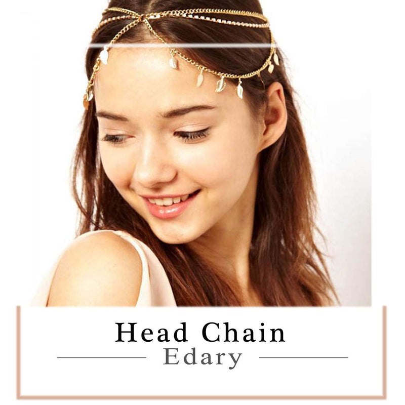 Edary Boho Leaf Tassel Head Chain Crystal Headband Gold Jewelry Hair Accessory for Women or Girls - BeesActive Australia