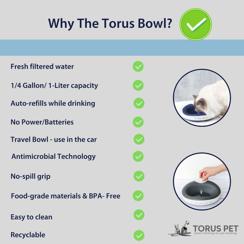 Torus Pet Mini Filtered Water Bowl - 1 Liter – Home and Travel Bowl - Autofill - Portable - Antimicrobial - BPA Free - Cat - Small Dog Red - BeesActive Australia