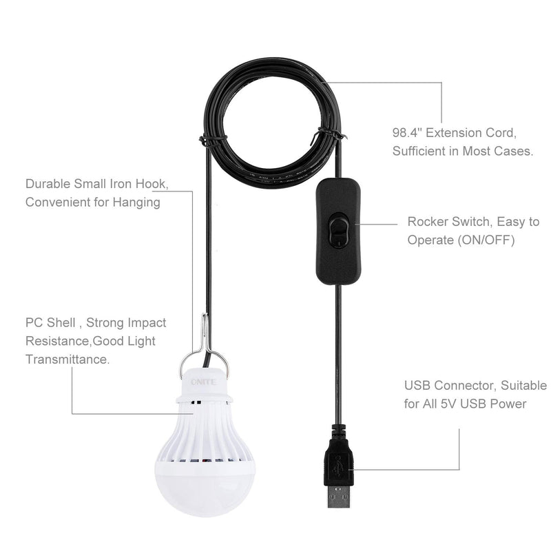 Onite USB LED Camping Light, Outdoor Light with Simple Switch, Also for Garage Warehouse Car Truck Fishing Boat Outdoor Portable LED Bulb, Emergency Light, or Children Bed Lamp, WarmWhite(Pack of 1) - BeesActive Australia
