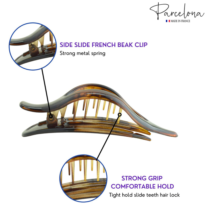 Parcelona France Wide Beak Celluloid Tortoise Shell Side Slide-in Claw Hair Clip Clamp Clutcher (Shell) - BeesActive Australia