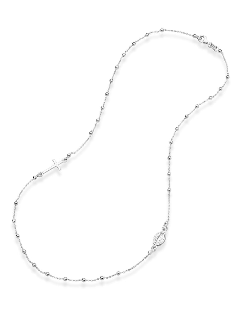 Miabella 925 Sterling Silver Italian Rosary Beaded Sideways Cross Necklace 16, 18, 22 Dainty Chain Necklace for Women Teen Girls Made in Italy Length 16 Inches (short choker length) - BeesActive Australia