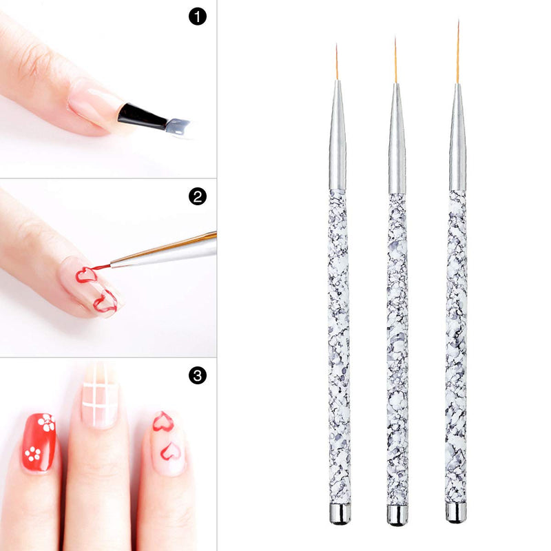 Tbestmax Professional Nail Art Liner Brush UV Gel Painting Acrylic Nail Brushes Striping Brushes for Short Strokes, Details, Blending, Elongated Lines 3 pcs White Long Head - BeesActive Australia