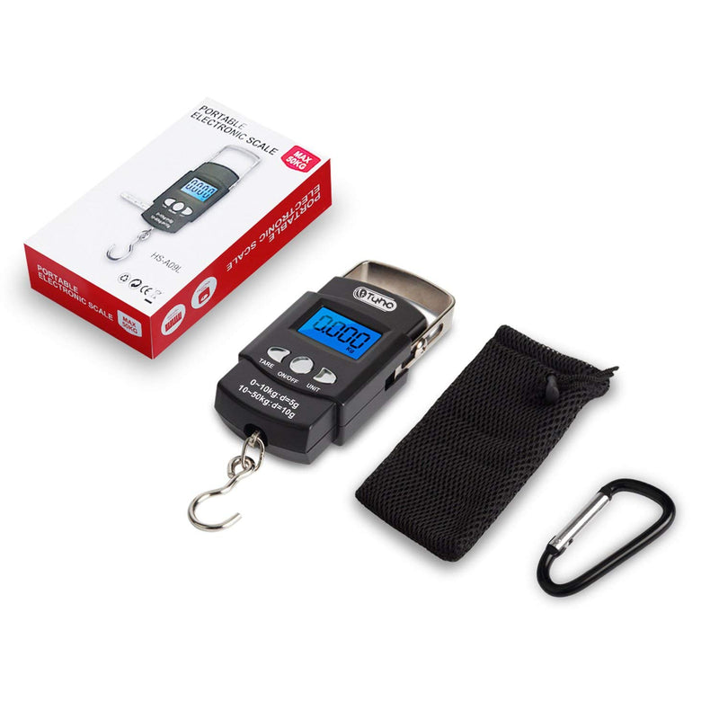 [AUSTRALIA] - TyhoTech Fishing Scale 110lb/50kg Backlit LCD Screen Portable Electronic Balance Digital Fish Hook Hanging Scale with Measuring Tape Ruler, D Shape Buckle and Carry Bag Included 