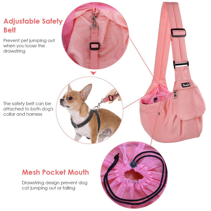 Lukovee Pet Sling Carrier, Dog Papoose Hand Free Puppy Cat Carry Bag with Bottom Supported Adjustable Padded Shoulder Strap and Bag Opening Front Zipper Pocket Safety Belt for Small Dogs Pink For Pets ≤ 9 lbs (with Bottom Support) - BeesActive Australia