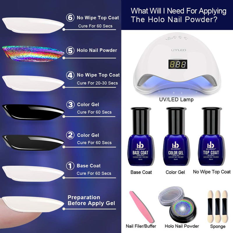 Holographic Nail Powder Holo Powder for Nails Chrome Nail Powder Rainbow Unicorn Mirror Effect Glitter Dust Multi Manicure Pigment Nail Art DIY Deco with Sponge Tool/3pcs, 0.04oz/1g - BeesActive Australia