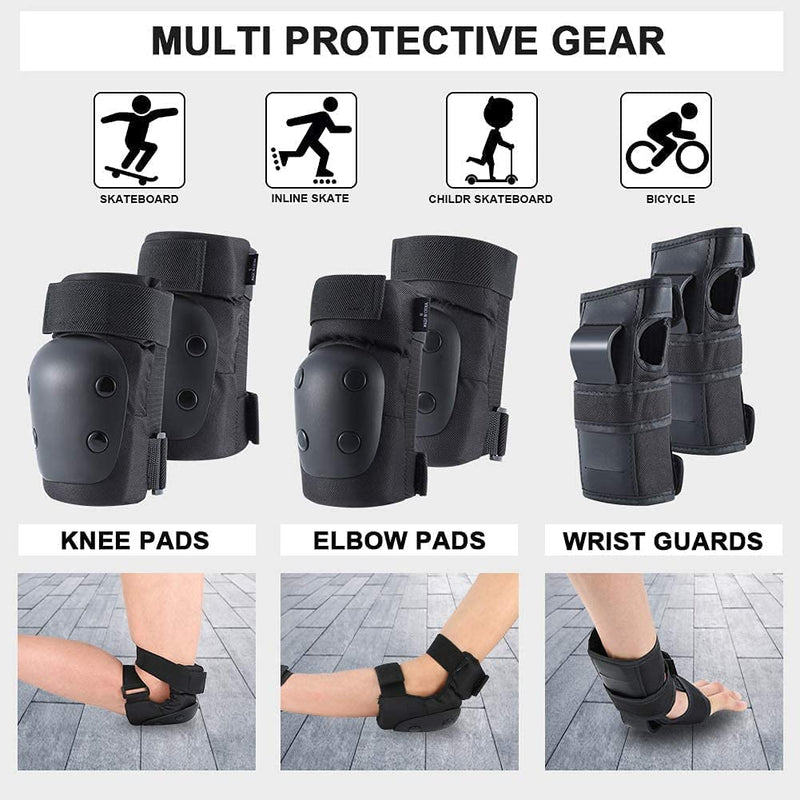 Kids/Adult Knee Pads Elbow Pads Wrist Guards 6 in 1 Protective Gear Set for Skateboarding Skating Biking Roller Skate Cycling BMX Bike Scooter Riding Sports (Small) Small (26-66lbs? Black - BeesActive Australia