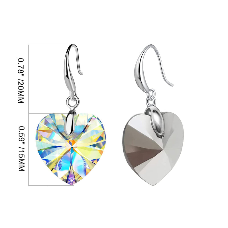 Love Heart Austrian Crystal Earring For Women,14K Gold Plated Hypoallergenic Drop Earrings For Sensitive Ears 1-Silver-Yellow - BeesActive Australia