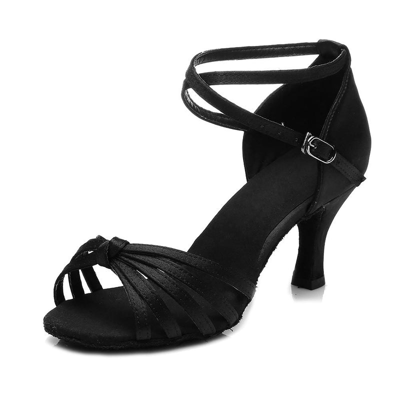 [AUSTRALIA] - DKZSYIM Women's Satin Latin Dance Shoes Ballroom Performance Shoes Model 217 8.5 7cm Black 