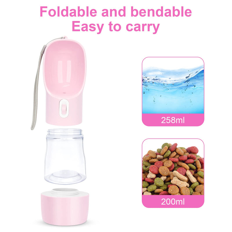 madeking Dog Water Bottle Portable Pet Water Bottle Leak Proof Dog Water Dispenser and Food, Lightweight Dog Travel Water Bottle Bowl for Walking and Trave pink - BeesActive Australia