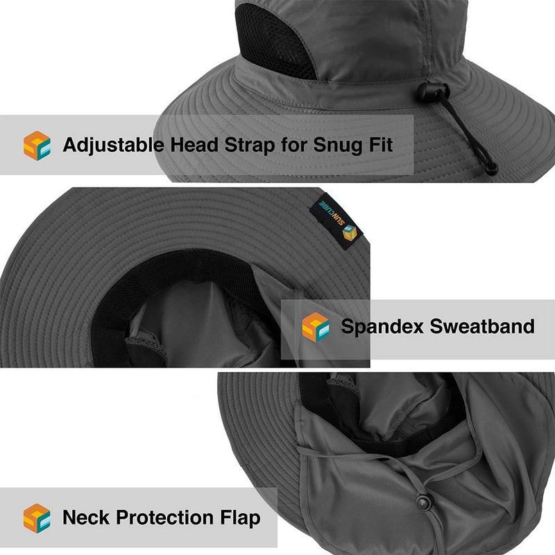 [AUSTRALIA] - Premium Boonie Hat Wide Brim Sun Hat for Fishing Hiking Outdoor Men Women UPF50+ One Size Grey With Neck Flap 