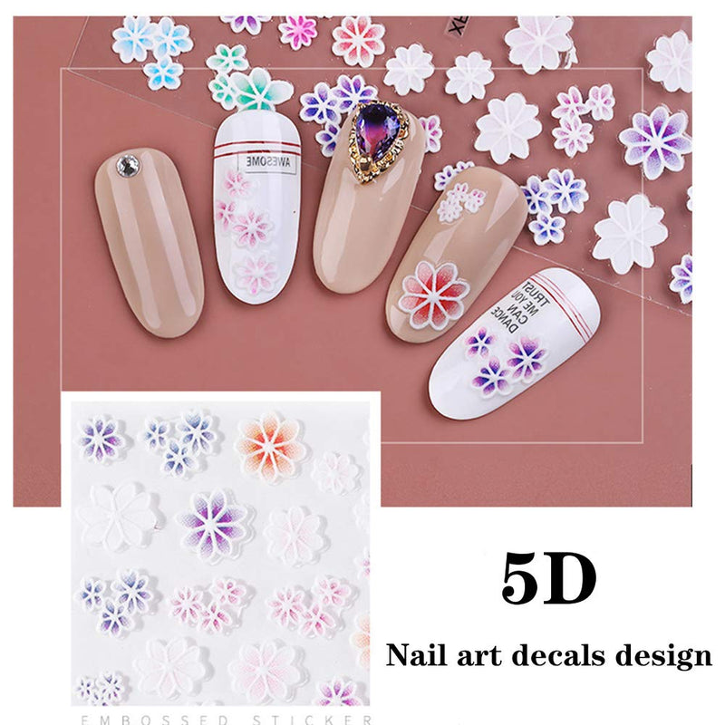 5D Nail Art Stickers 8 Sheets Stereoscopic Embossed Flowers Nail Stickers Decals Design Supplies- Engraved Pattern Real 3D Self-Adhesive Summer Nail Decals Decorations Accessories - BeesActive Australia
