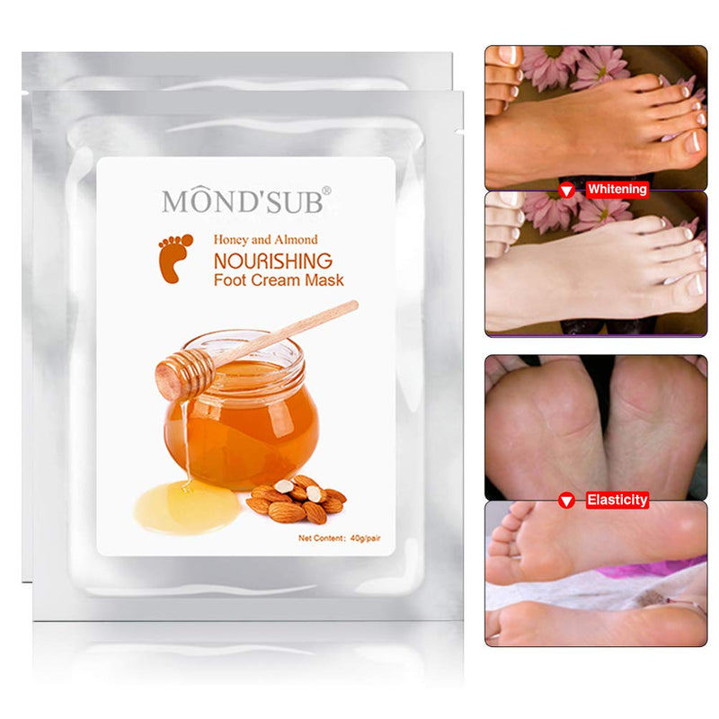 5 Pairs of MOND'SUB Honey & Almond Nourishing Foot Masks - Baby Foot Moisturizing Mask for Dry Skin to Removing Dead Skin & Repairing Rough Heels & Foot Crack Honey and Almond - BeesActive Australia