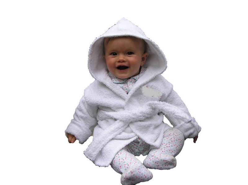 EFY White Baby Hooded Bath Robe or White Hooded Towel with a TIGGER Logo and Name of your choice. (Baby Robe 0-9 months) Baby Robe 0-9 Months - BeesActive Australia