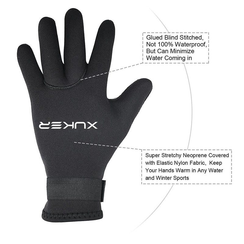 XUKER Water Gloves, 3mm & 5mm Neoprene Five Finger Warm Wetsuit Winter Gloves for Scuba Diving Snorkeling Paddling Surfing Kayaking Canoeing Spearfishing Skiing 5mm-black Large - BeesActive Australia